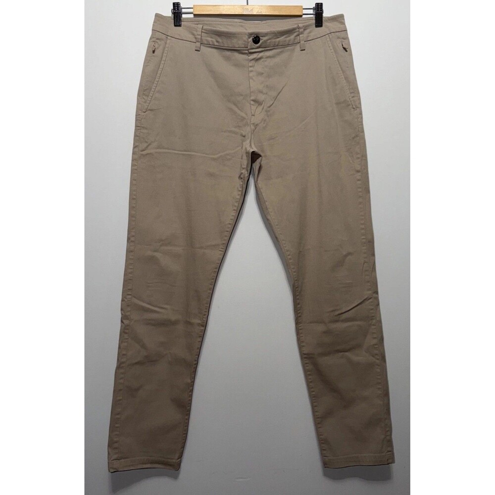 Birddogs Mens 34x32 Chino Pants Performance Khaki Tan Beige Unlined Golf Stretch